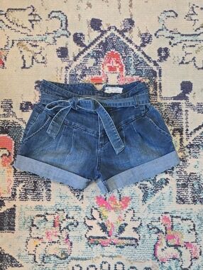 Free People Indigo Paper-Bag Tie Waist Short.
